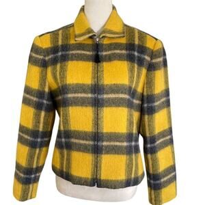 Vintage Collections Women's Plaid Wool Blend Jacket Yellow M Retro 90s Academia